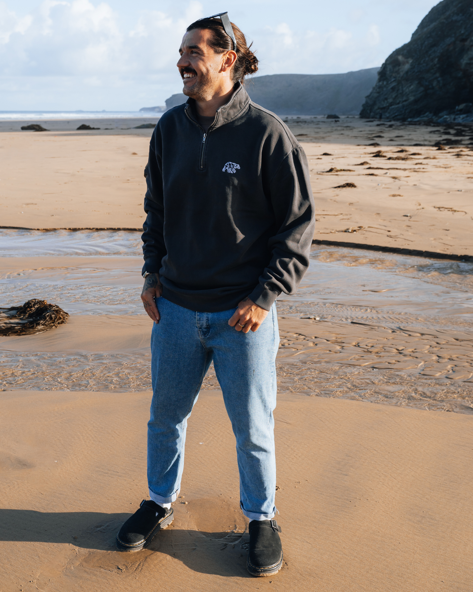 Bear Essentials Washed Black Quarter Zip