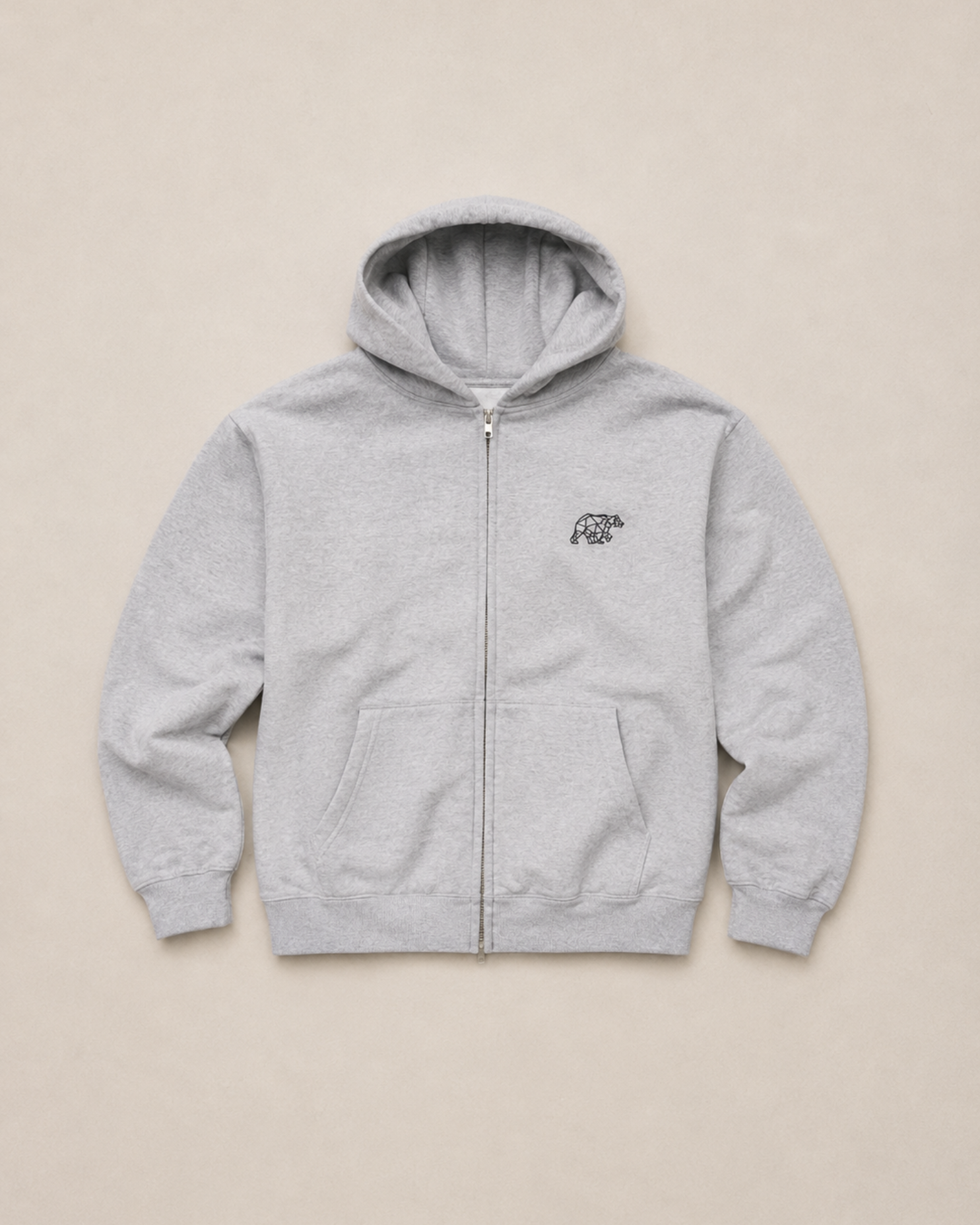 Bear Heavyweight Full Zip Hoodie - Heather Grey