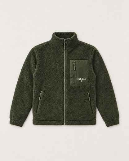 Kernow Heavyweight Sherpa Fleece Jacket – Moss Green