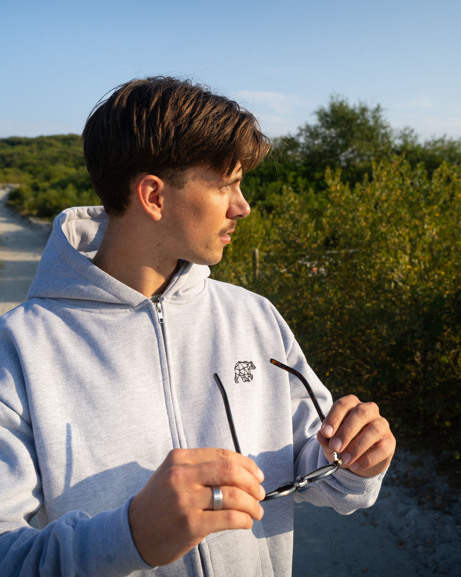 Bear Heavyweight Full Zip Hoodie - Heather Grey