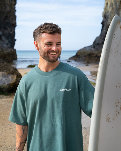 White Waves Heavyweight Box T-Shirt – Sage Green