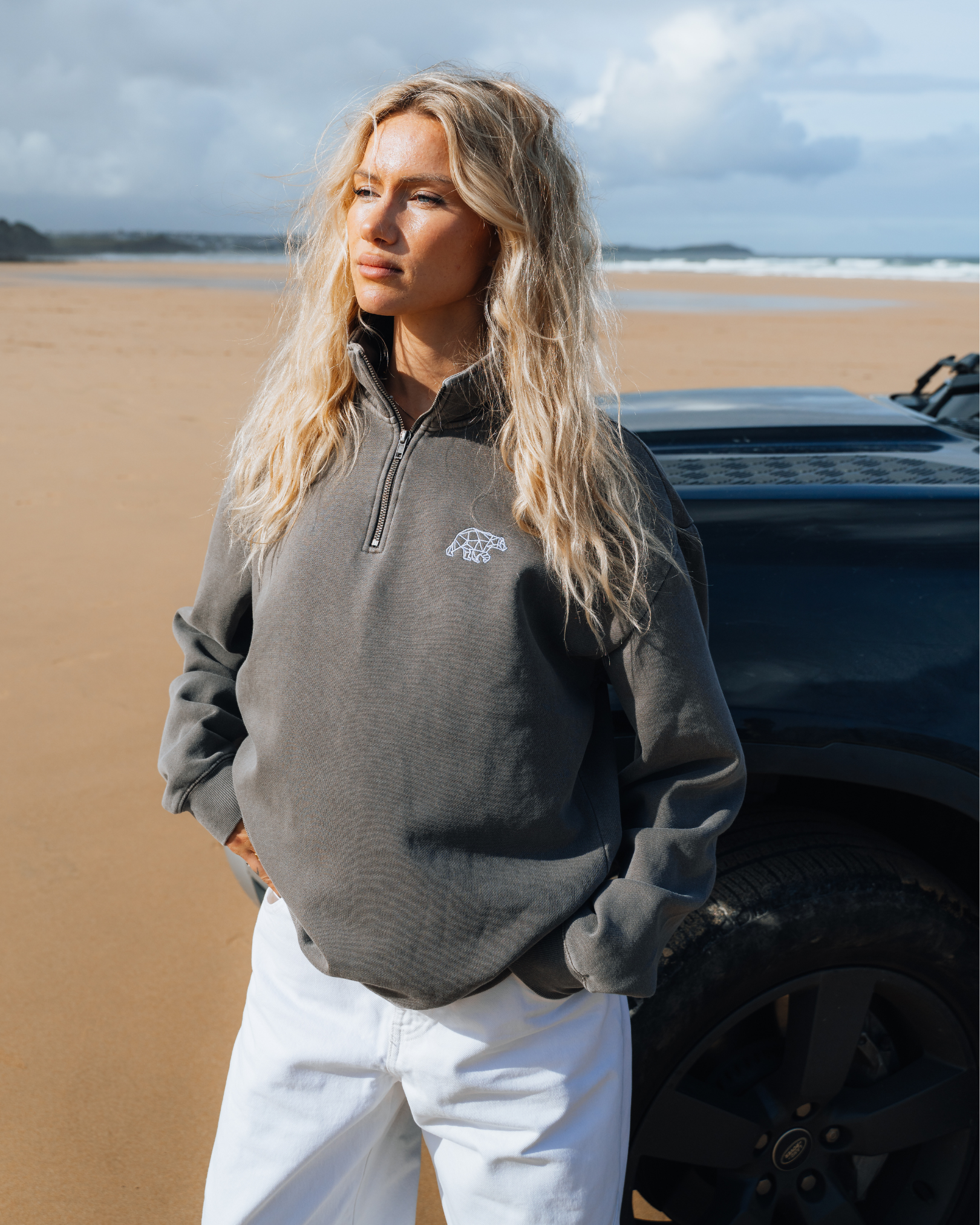 Bear Essentials Washed Brown Quarter Zip