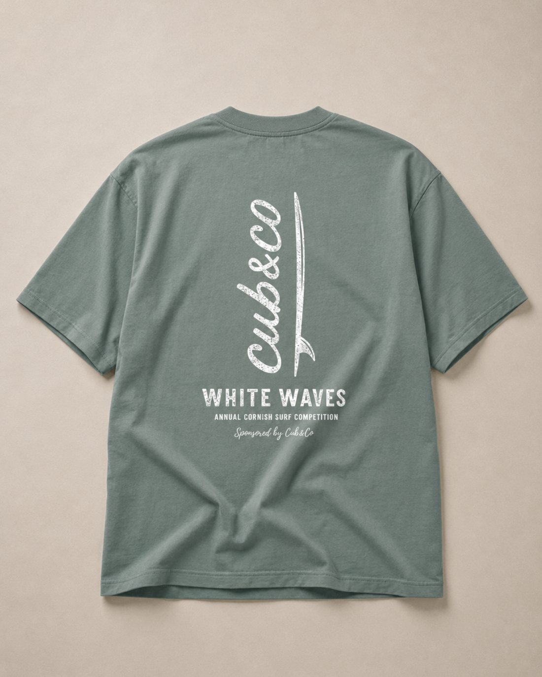 White Waves Heavyweight Box T-Shirt – Sage Green