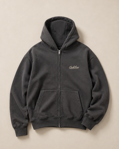 Written Heavyweight Full Zip Hoodie – Slate Grey
