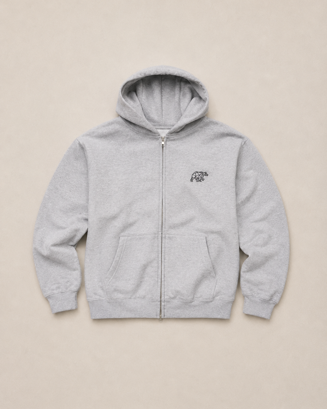 Bear Heavyweight Full Zip Hoodie - Heather Grey