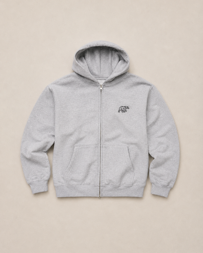 Bear Heavyweight Full Zip Hoodie - Heather Grey