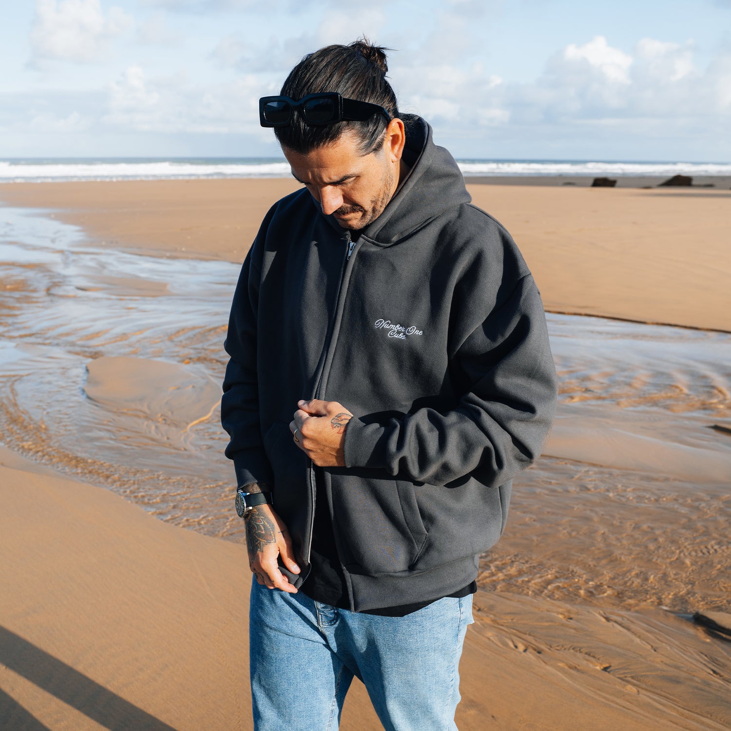 Written Heavyweight Zip Up Hoodie - Slate Grey